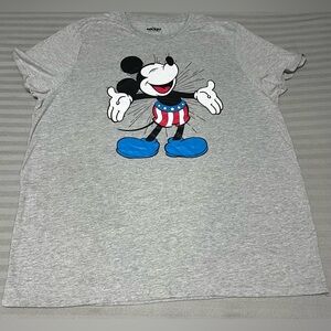 Disney Mickey Mouse Men’s 2XL Shirt Gray Graphic Patriotic Stars & Stripes
